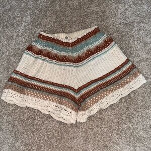 Boho Crochet Shorts with Multicolor Stripes